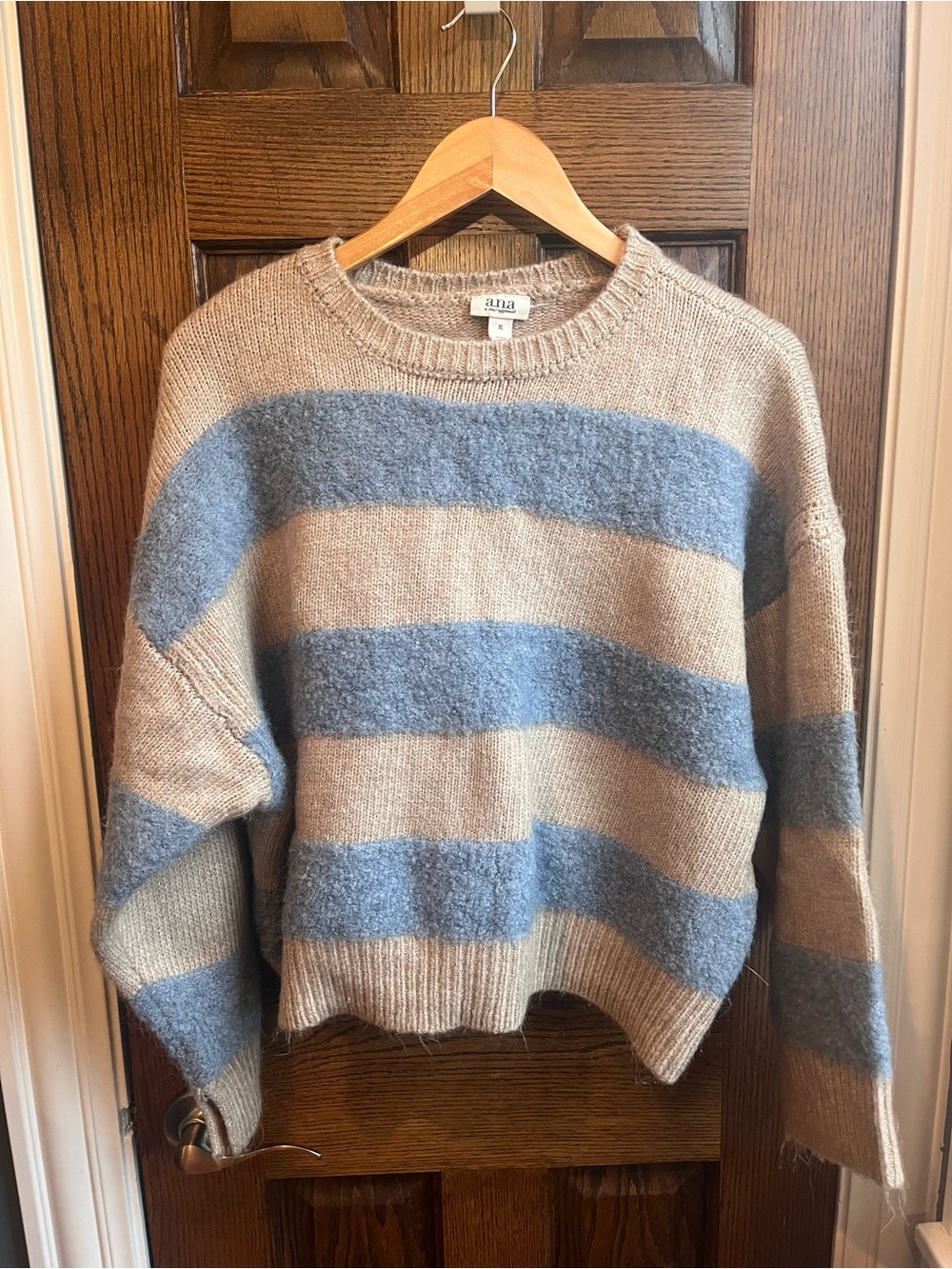 A.P.C. Beige and Light Blue Wide-Stripe Crewneck Sweater
